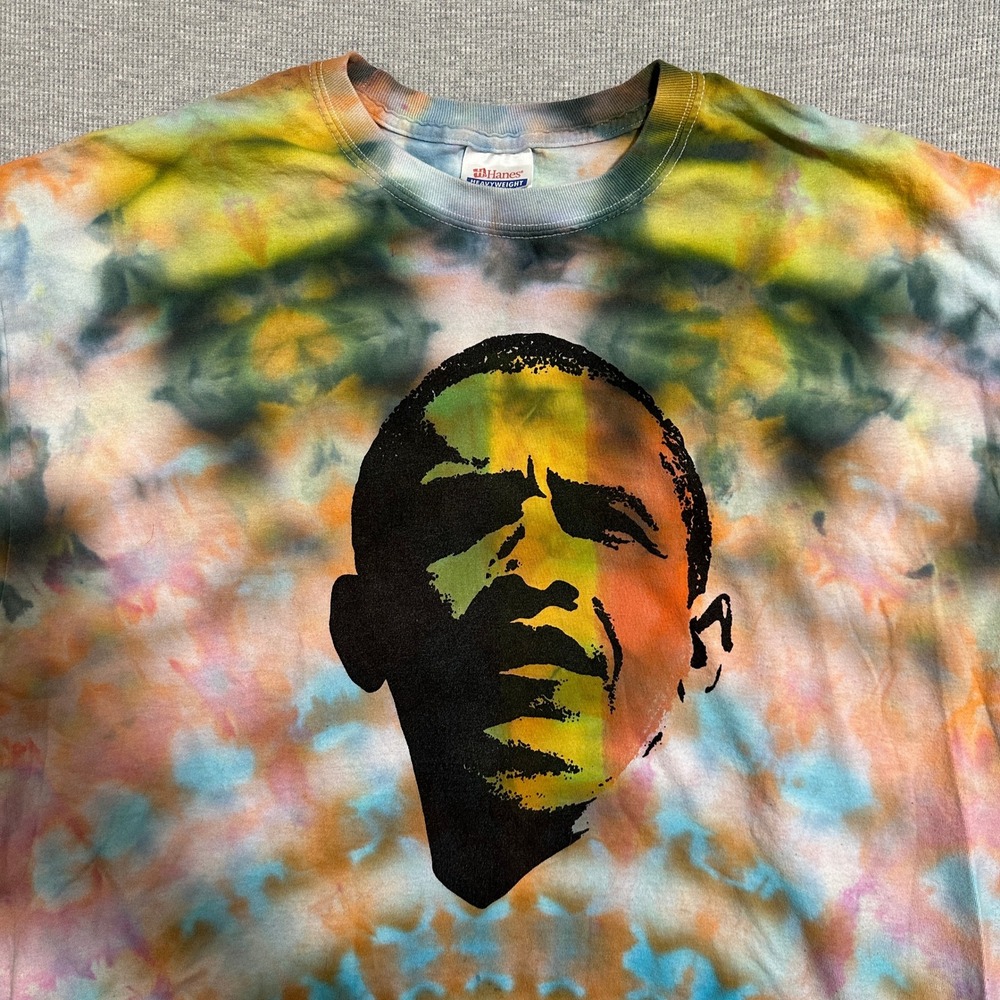 Hanes Heavyweight Barack Obama Tie Dye Graphic T-Shirt Multicolor Mens Size XL - Picture 9 of 16
